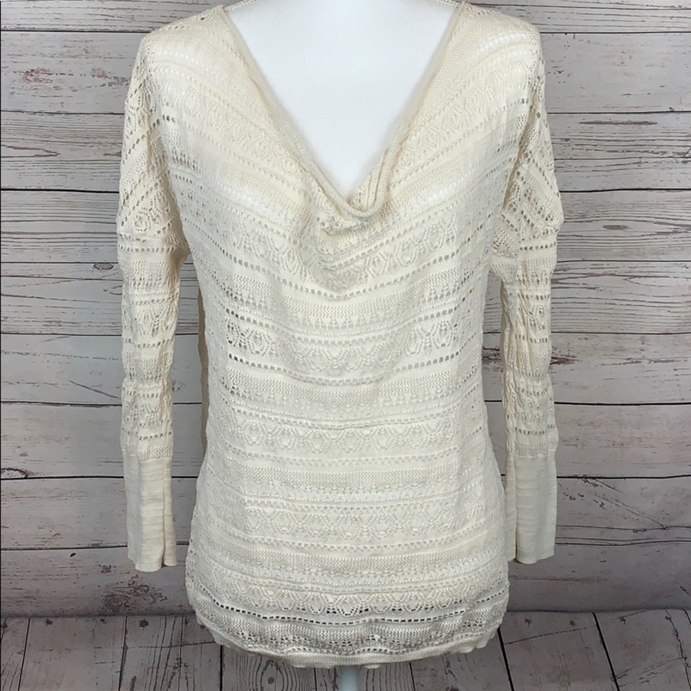 Lucky Brand Cotton Knit Cowl Neck Tunic Top Ivory